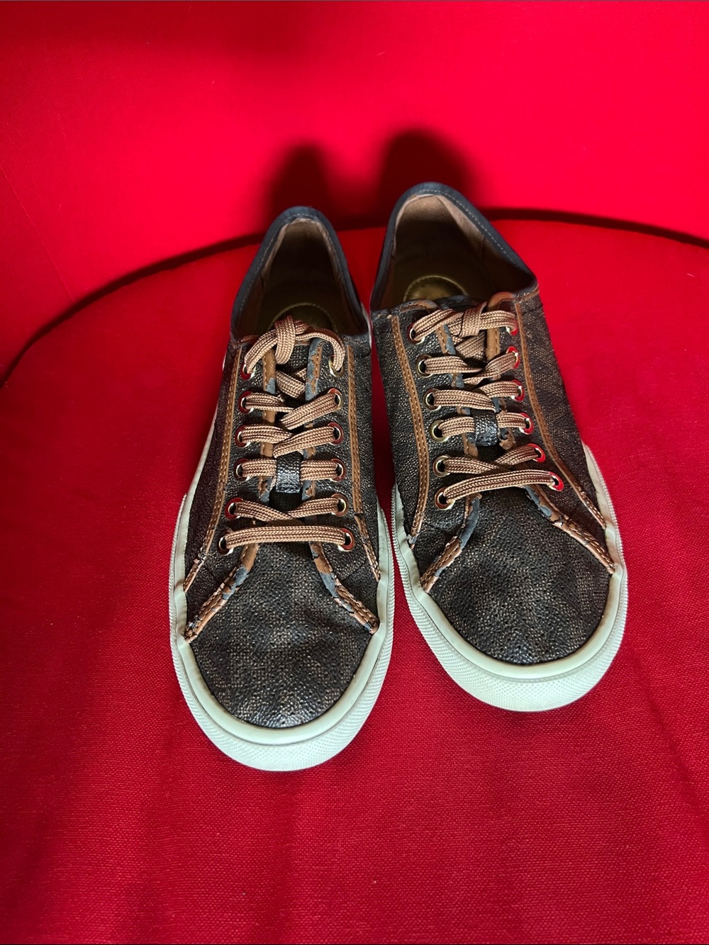 Michael Kors Brown Leather Low-Top Sneakers with White Sole